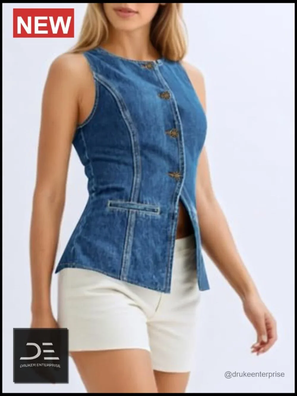Women's Fitted Denim Vest Sleeveless Button Down Jean Vest